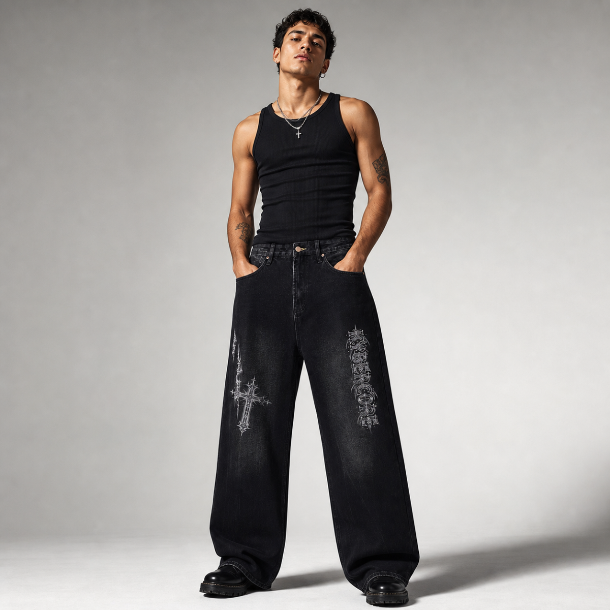Men's Vintage Wash Wide Leg Jeans