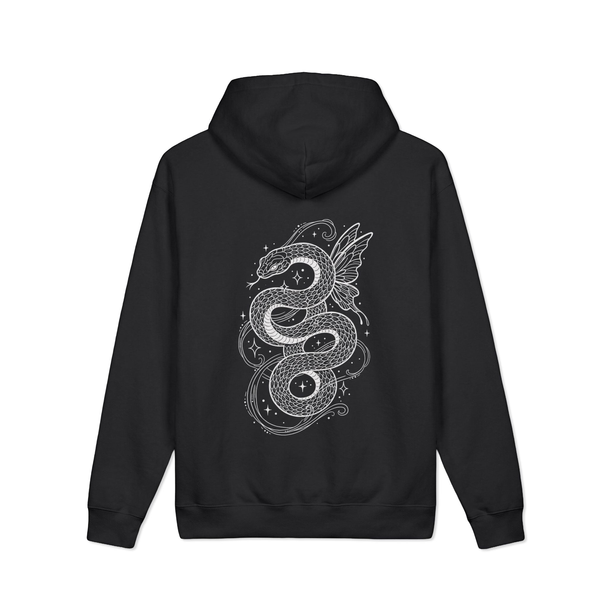 Serpent & Rose Heavyweight Hoodie — Minimal Snake & Butterfly Back Graphic