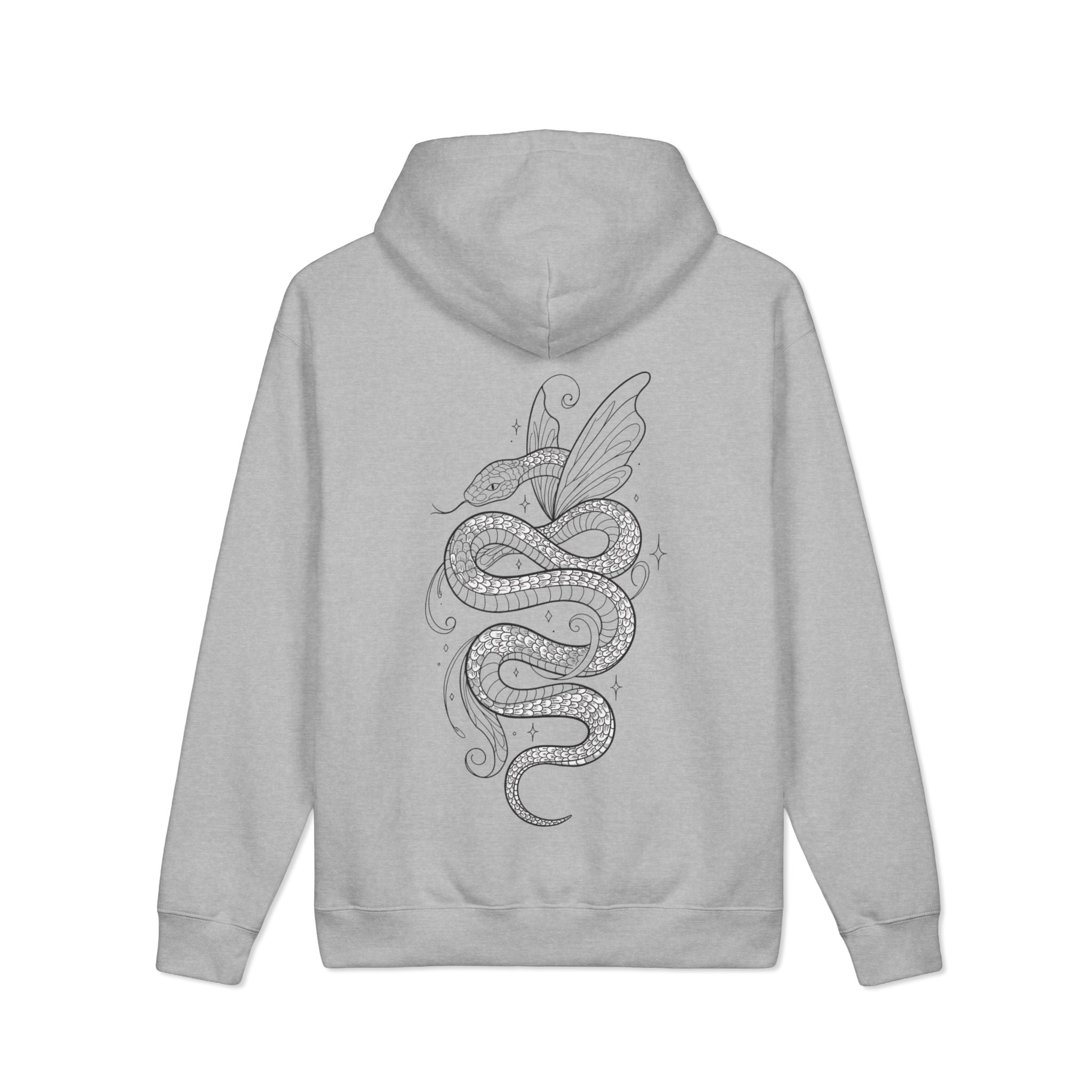 Serpent & Rose Heavyweight Hoodie — Minimal Snake & Butterfly Back Graphic