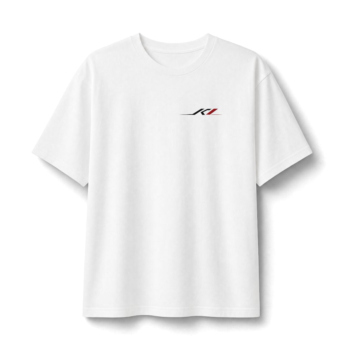 Minimal Racing Stripe Tee — Small Front Emblem Cotton T-Shirt