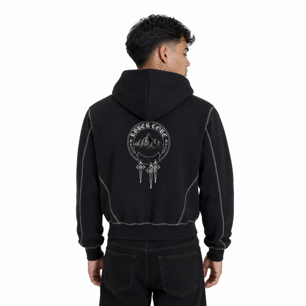 Contrast-Stitched Boxy Fleece Zip Hoodie