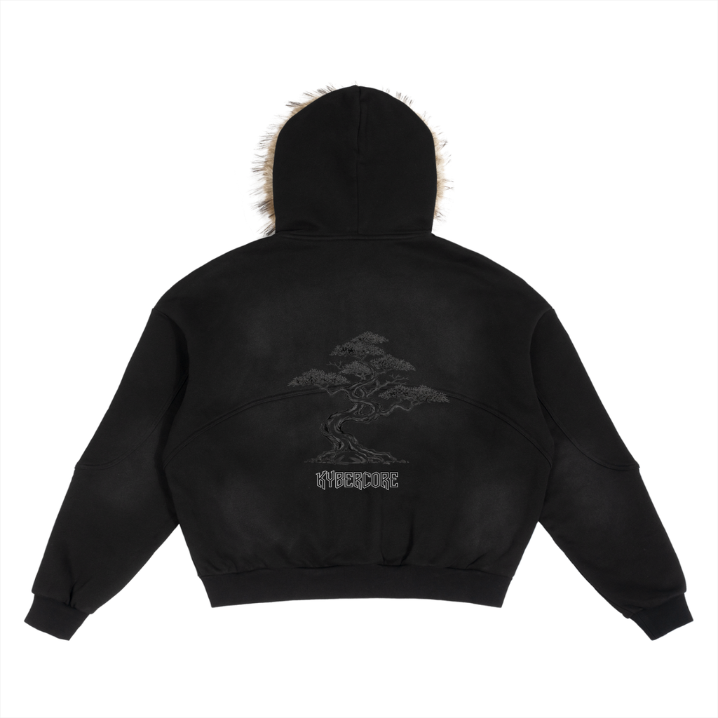 Sun Fade Boxy Detachable Fur Hoodie