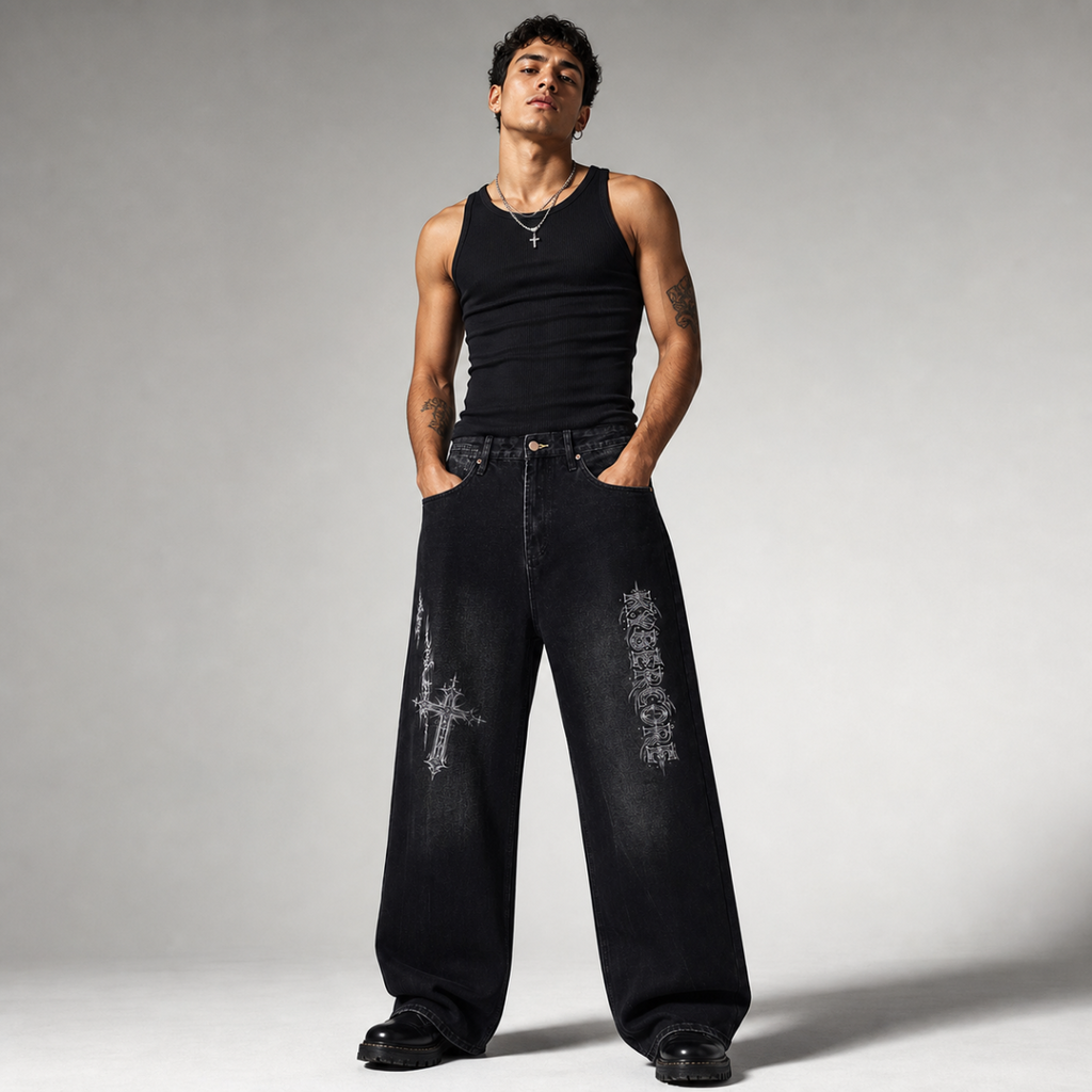 Men's Vintage Wash Wide Leg Jeans