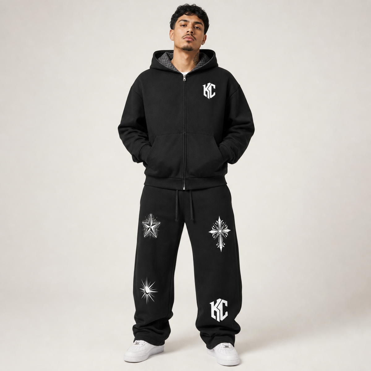 Contrast Plaid Boxy Zip Hoodie