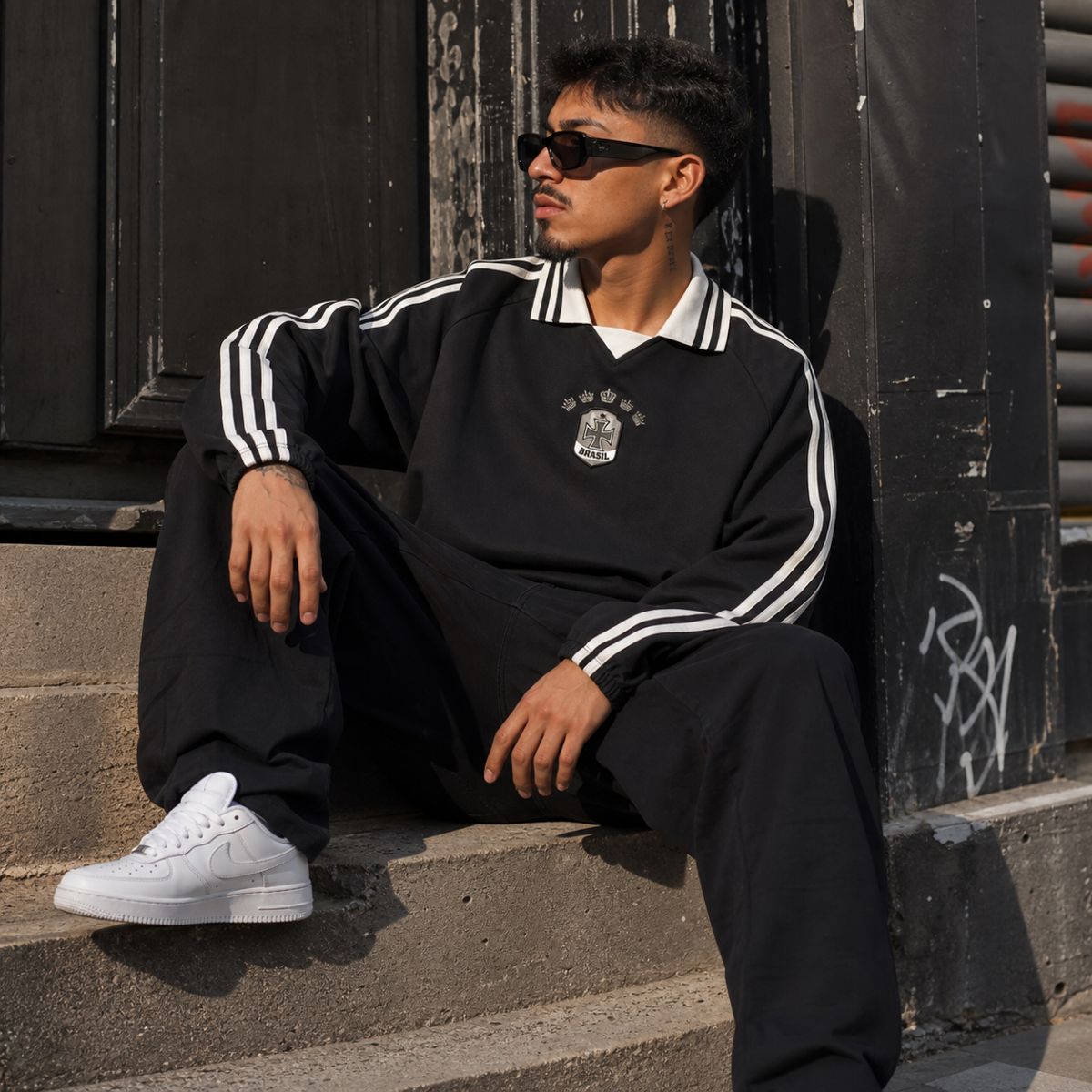 Contrast Striped Lapel Collar Sweatshirt