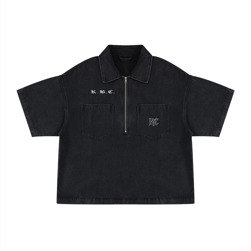 Vintage Wash Boxy Quarter-Zip Denim