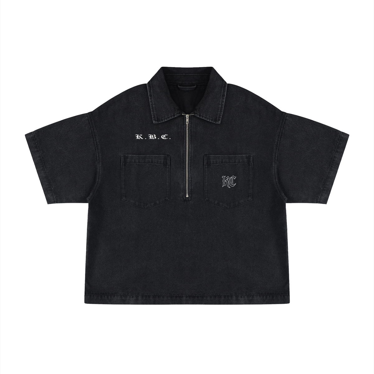 Vintage Wash Boxy Quarter-Zip Denim