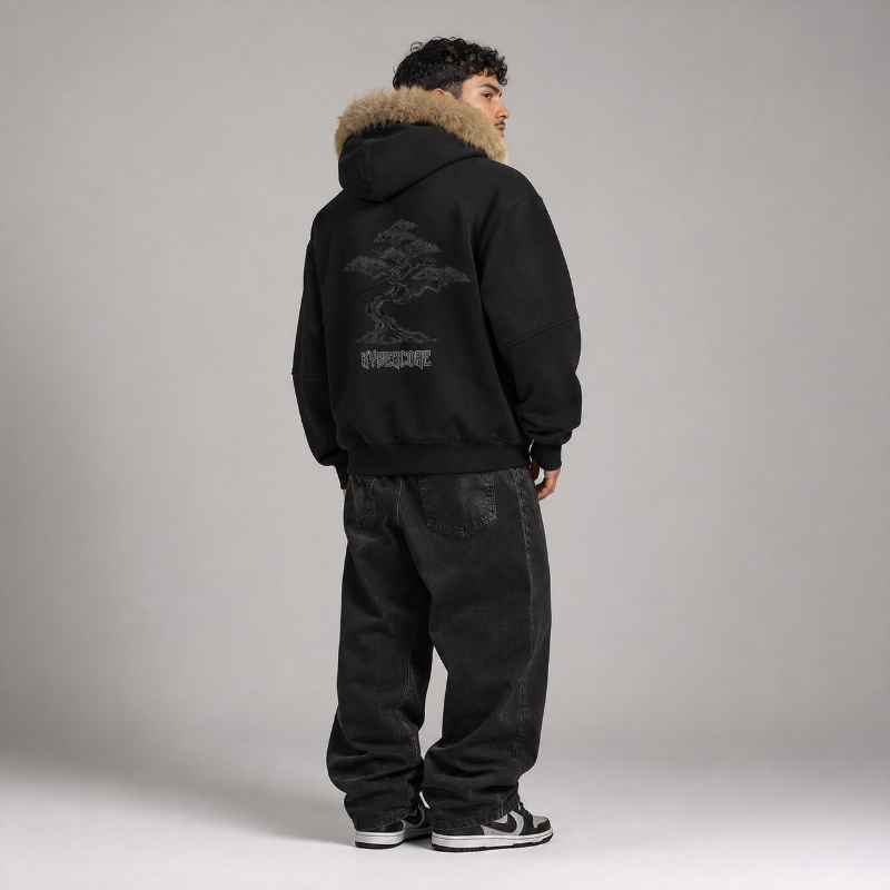 Sun Fade Boxy Detachable Fur Hoodie