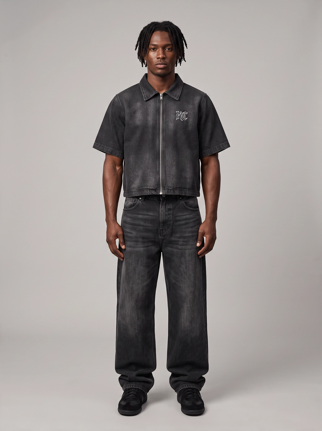 Vintage Washed Full-Zip Denim Shirt