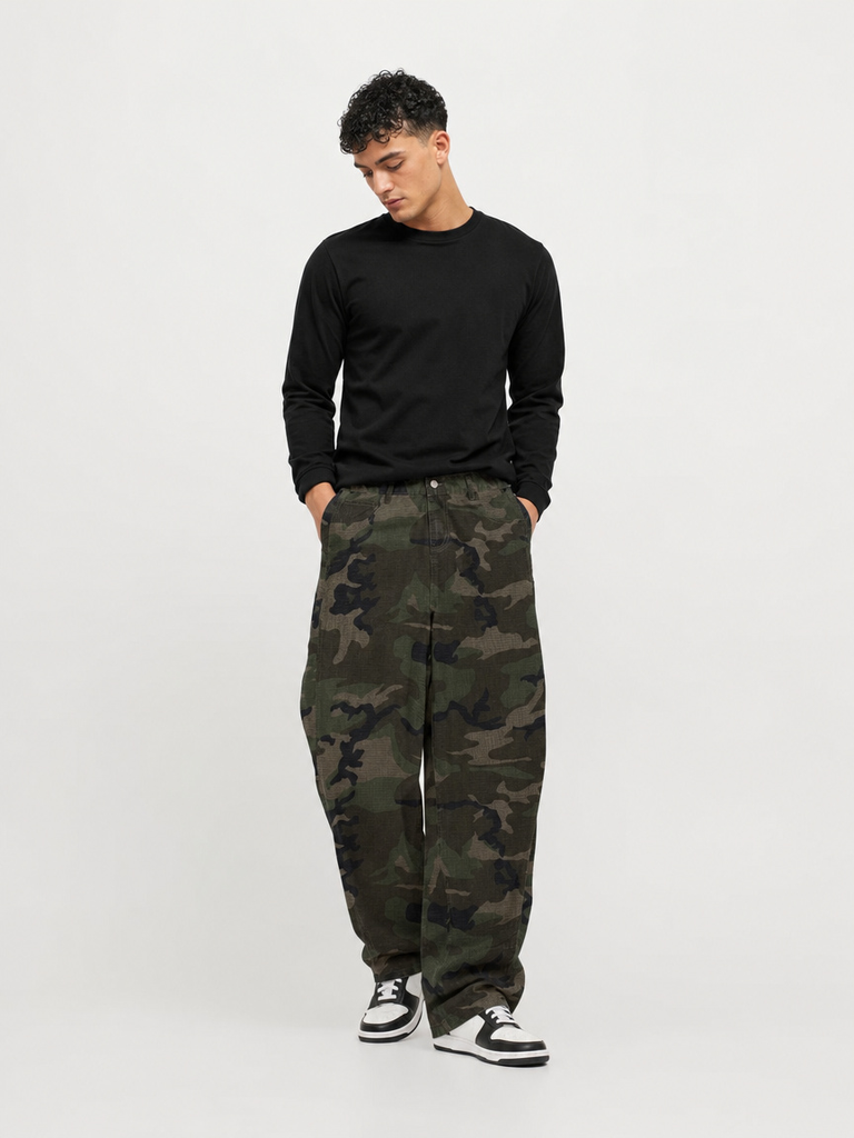 Green Camo Barrel Leg Cargo Pants — KYBER CORE